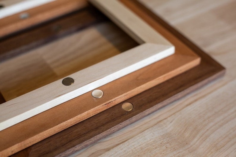 Handcrafted Wood Picture Magnet Frame: Walnut, Maple, Cherry, Oak
